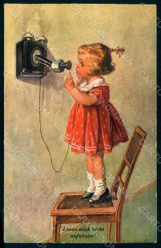 Artist Signed Fialkowska W. Girl Phone serie 1019 postcard HR0872 – fronte