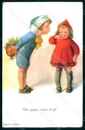 Artist Signed Fialkowska W. Children Child Boy Girl serie 814 postcard HR0875 – fronte
