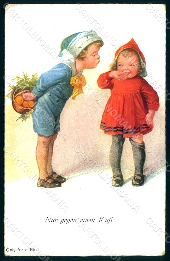 Artist Signed Fialkowska W. Children Child Boy Girl serie 814 postcard HR0875 – fronte