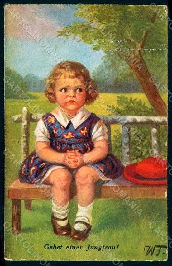 Artist Signed Fialkowska W. Girl serie 1916 CREASED postcard HR0876 – fronte
