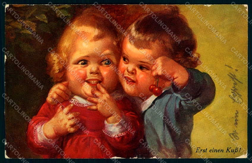 Artist Signed Fialkowska W. Children Child Boy Girl serie 1614 postcard HR0888 – fronte