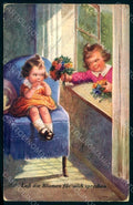 Artist Signed Fialkowska W. Children Child Boy Girl serie 1160 postcard HR0890 – fronte