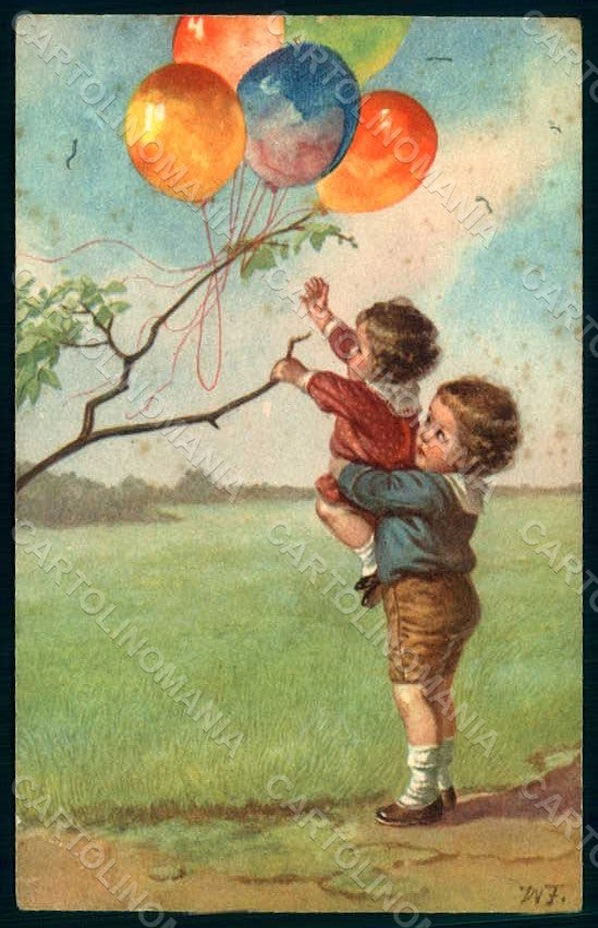 Artist Fialkowska W. Children Balloons serie 1557 CORNER CREASED postcard HR0893 – fronte