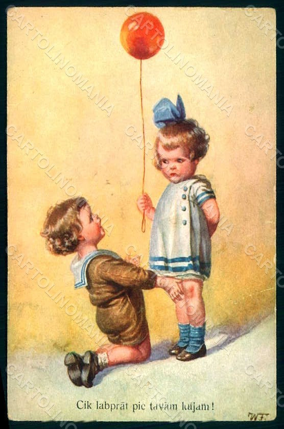 Artist Signed Fialkowska W. Children Balloons serie 1595 CREASED postcard HR0894 – fronte