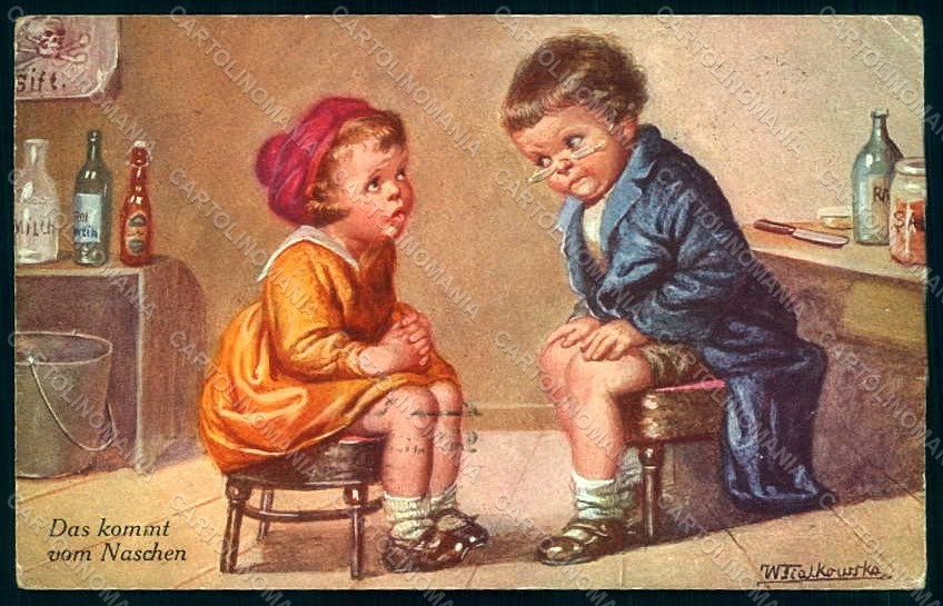 Artist Signed Fialkowska W. Children serie 1343 CORNERS CREASED postcard HR0895 – fronte