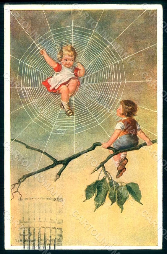Artist Signed Fialkowska W. Children Spider Web serie 822 postcard HR0903 – fronte