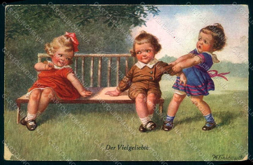 Artist Signed Fialkowska W. Children Child Boy Girl serie 1162 pc HR0912 – fronte