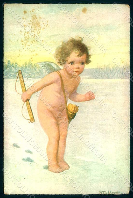 Artist Signed Fialkowska W. Cupid Eros serie 1262 TRIMMED postcard HR0913 – fronte