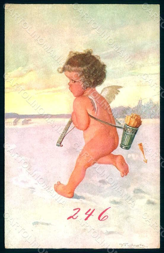 Artist Signed Fialkowska W. Cupid Eros postcard HR0914 – fronte
