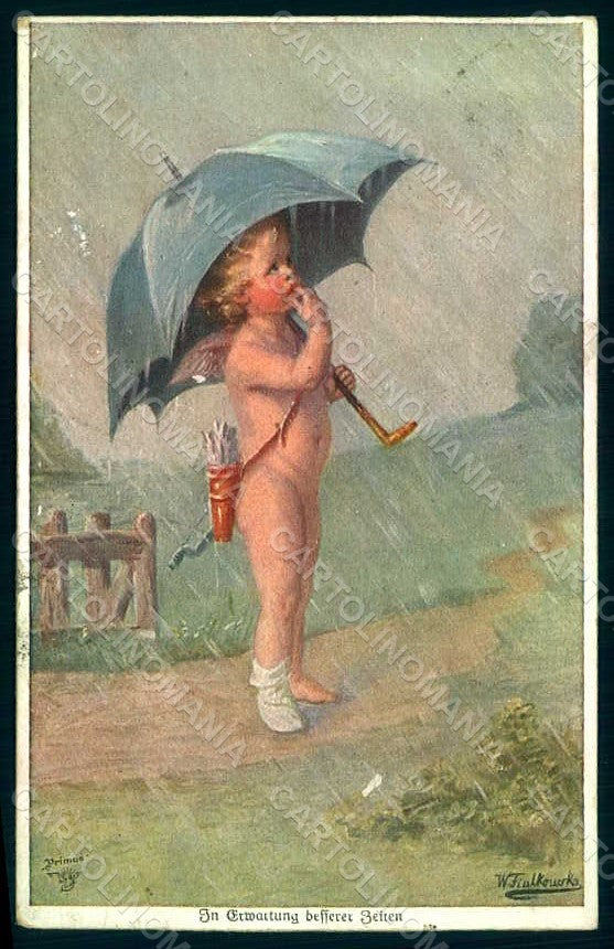 Artist Signed Fialkowska W. Eros Cupid serie 3252 ABRADED postcard HR0916 – fronte