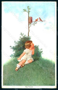 Artist Signed Fialkowska W. Child Girl Birds serie 03372 postcard HR0917 – fronte