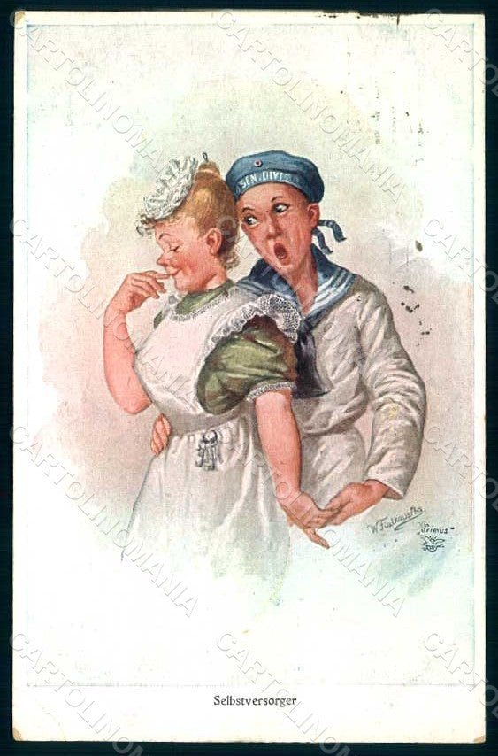 Artist Signed Fialkowska W. Romantic Couple Sailor serie 1177 WRINKLES pc HR0925 – fronte