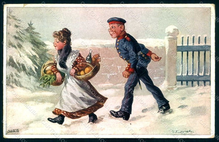 Artist Signed Fialkowska W. Couple Soldier Tuck 1012 CORNER CREASED pc HR0926 – fronte