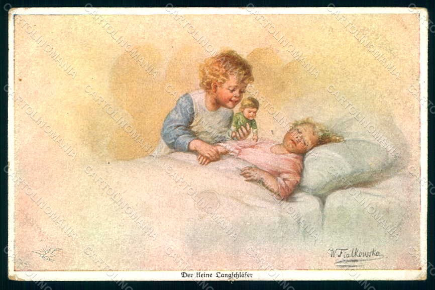 Artist Signed Fialkowska W. Children Doll serie 1122 postcard HR0928 – fronte