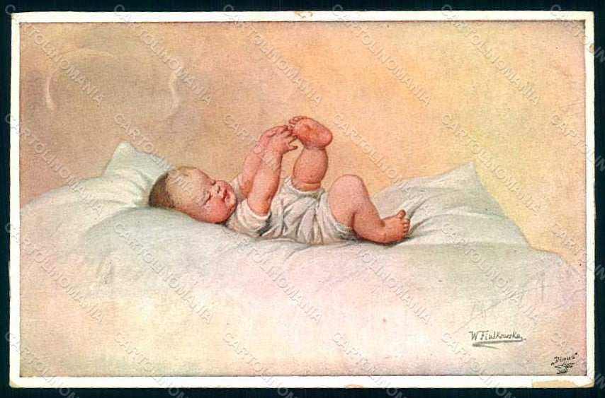 Artist Signed Fialkowska W. Children Baby serie 1167 TEARED postcard HR0932 – fronte