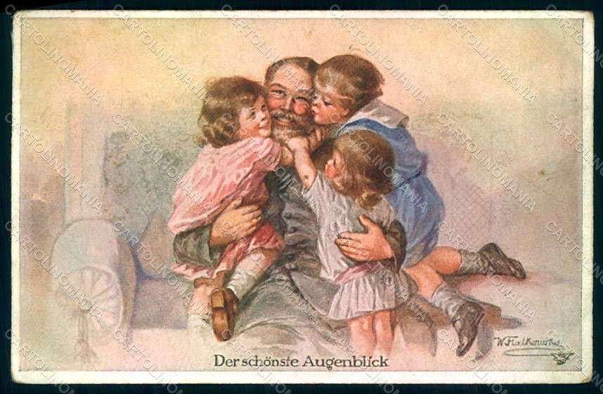 Artist Signed Fialkowska W. Children Child Boy Girl serie 1096 postcard HR0946 – fronte