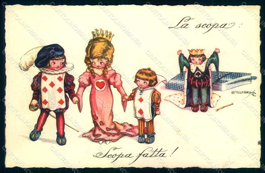 Artist Signed Sgrilli Children Playing Cards serie 1920-2 postcard HR0967 – fronte