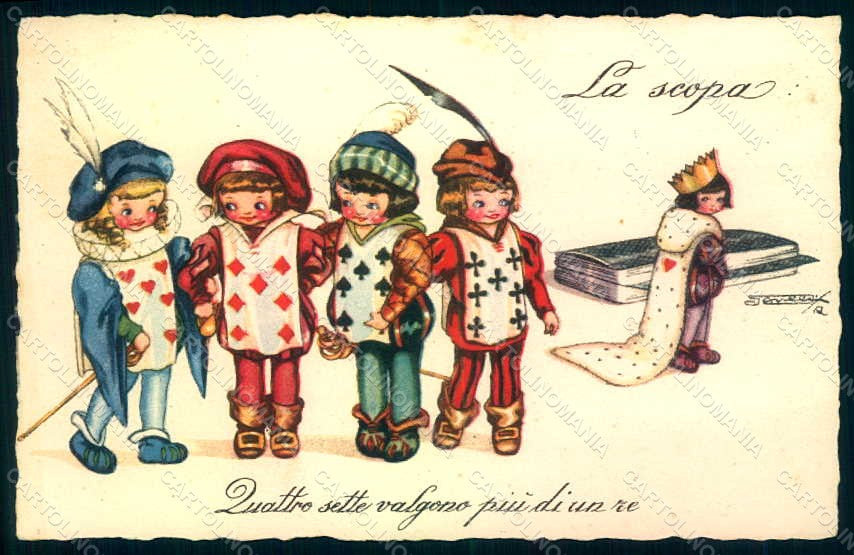 Artist Signed Sgrilli Children Playing Cards serie 1920-4 postcard HR0968 – fronte