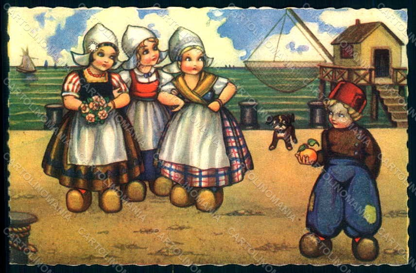 Artist Signed Sgrilli Dutch Children Dog serie 2429 postcard HR0969 – fronte