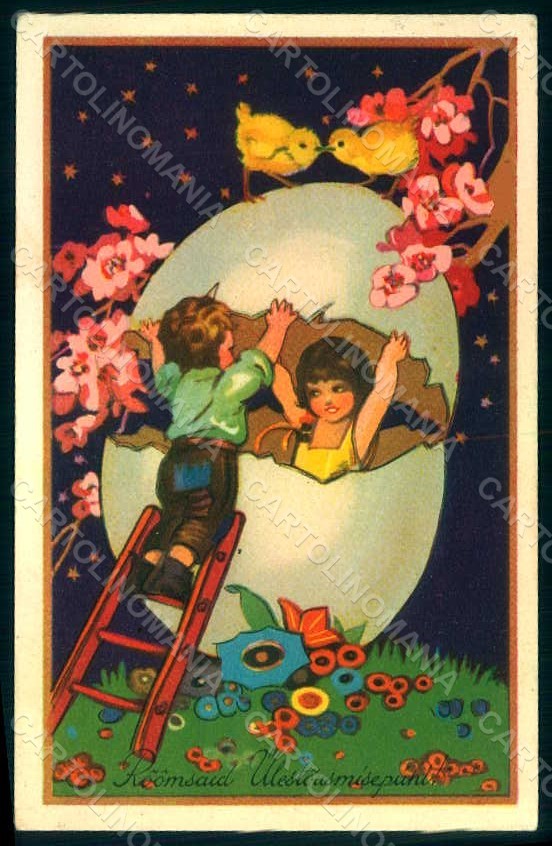 Artist Signed Children Easter Egg WO serie 1729 postcard HR0983 – fronte