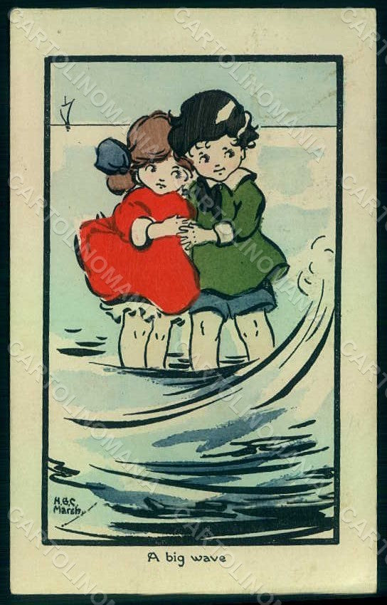 Artist Signed Marsh Children Sea A Big Wave serie 1135 WRINKLE postcard HR0984 – fronte
