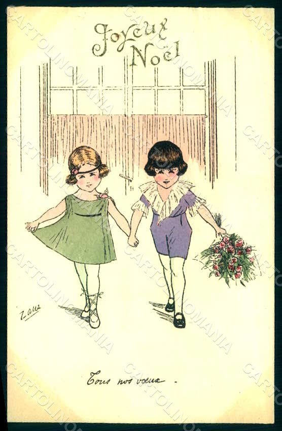 Artist Signed Zane Children Christmas Picot postcard HR0986 – fronte