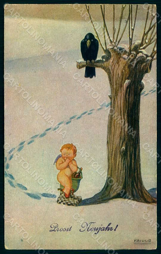 Artist Signed Kriwub Cupid Eros New Year serie 4347-1 postcard HR0989 – fronte