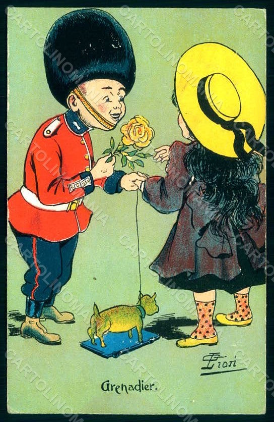 Artist Signed Lion G. Children Grenadier Dog CORNER CREASED postcard HR0993 – fronte