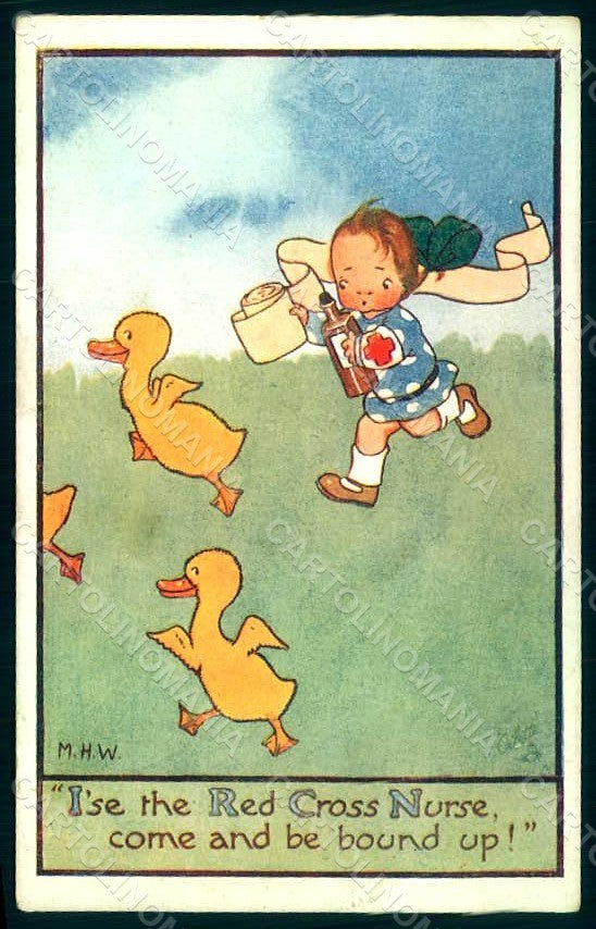 Artist Signed M.H.W. Girl Red Cross Nurse Propaganda WW1 Tuck 8784 pc HR0994 – fronte