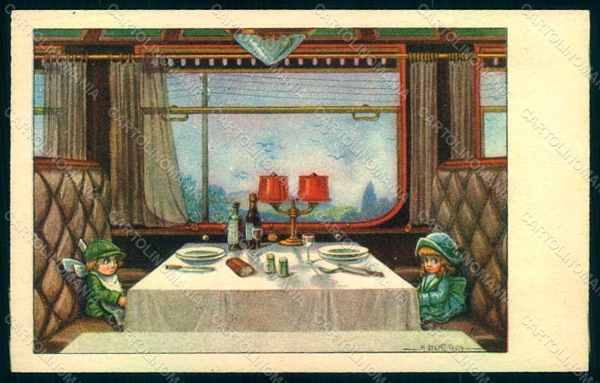 Artist Signed Bertiglia Children Train serie 2225 postcard HR1001 – fronte