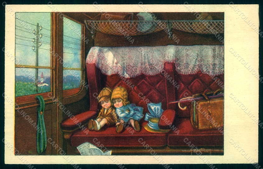 Artist Signed Bertiglia Children Train serie 2225 postcard HR1002 – fronte
