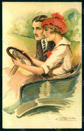 Artist Signed Meunier S. Glamour Fashion Lady Man Car serie 49-1 postcard HR1011 – fronte
