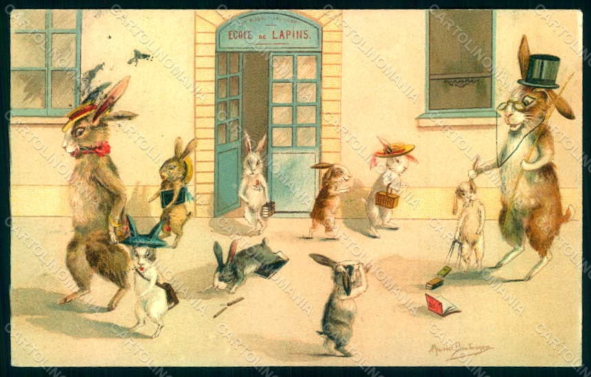 Artist Signed Boulanger Anthropomorphic Rabbit School Ecole serie 587 pc HR1023 – fronte