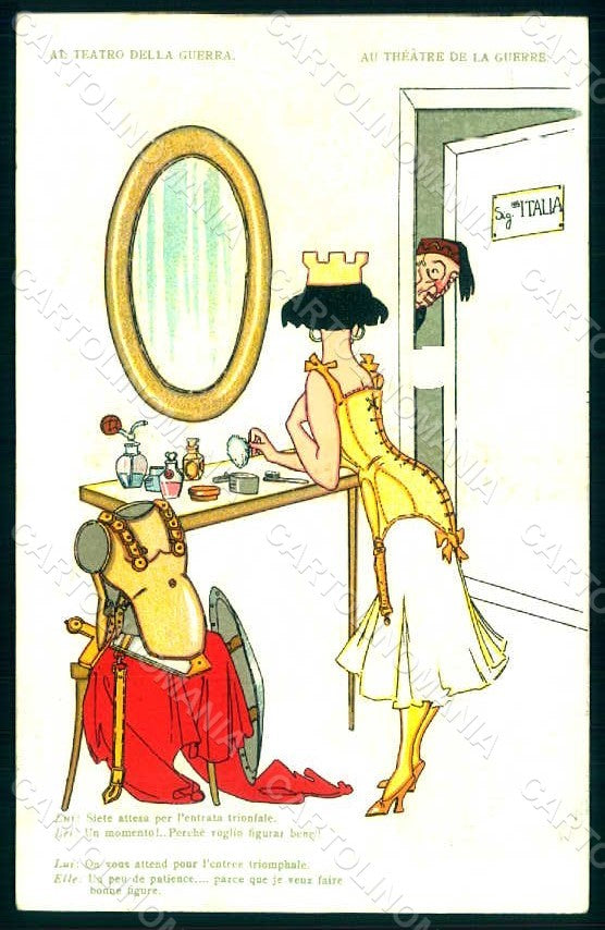 Artist Signed Scarpelli ? Lady Puff Make up Italian Propaganda WW1 pc HR1026 – fronte