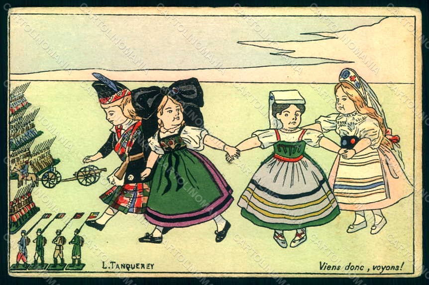 WWI WW1 French Propaganda Tanquerey Children Hand Painted postcard HR1044 – fronte