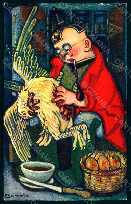 WWI WW1 Italian Propaganda Sancha F. Anti German Oilette postcard HR1050 – fronte
