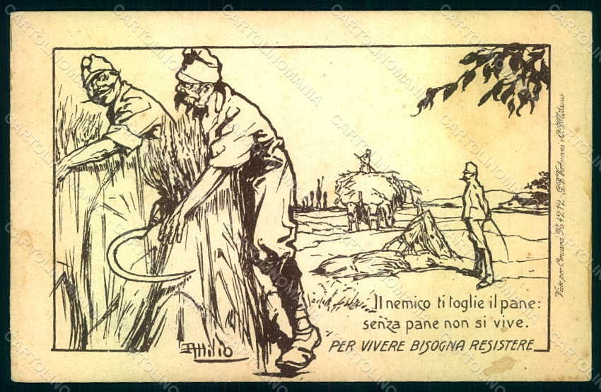 WWI WW1 Italian Propaganda Attilio Per Vivere Bisogna Resistere s. 1-4 pc HR1062 – fronte