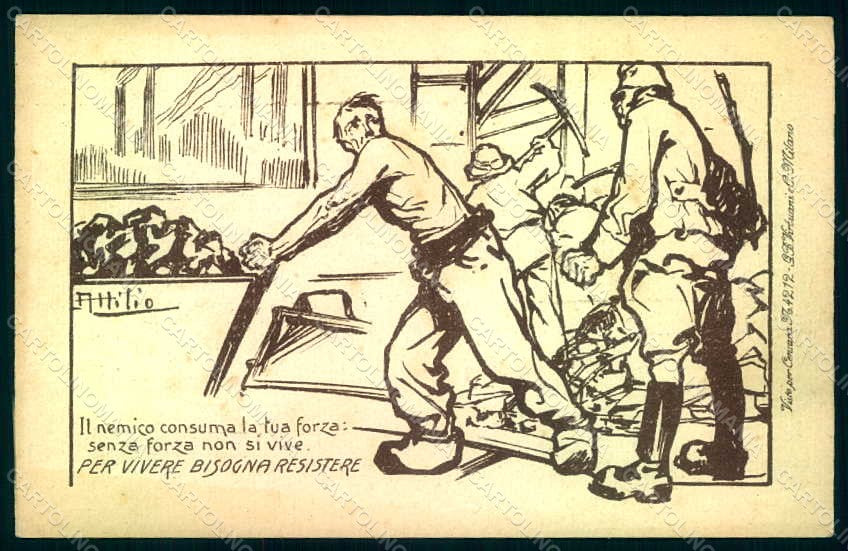 WWI WW1 Italian Propaganda Attilio Per Vivere Bisogna Resistere s. 1-1 pc HR1063 – fronte