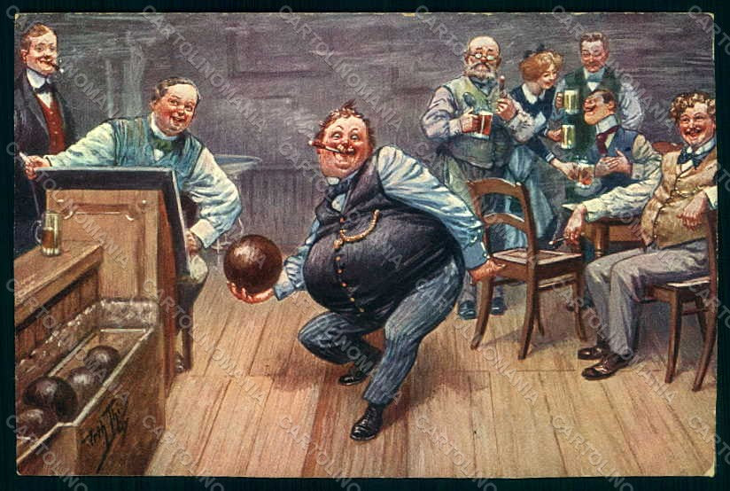 Artist Signed Thiele A. Men Bowling Game serie 1427 postcard HR1079 – fronte