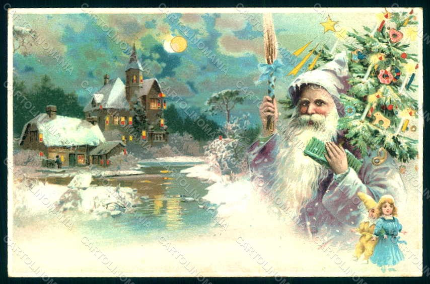 Artist Signed Purple Santa Christmas Tree Hold to Light serie 88077 pc HR1082 – fronte