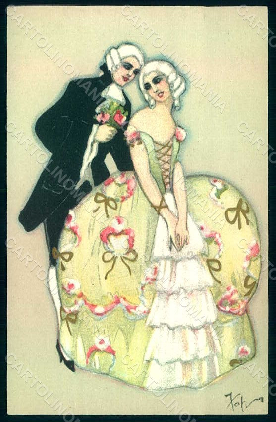 Artist Signed Chiostri Lady Romantic Couple Deco Ballerini Fratini 164 pc HR1106 – fronte