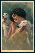 Artist Signed Guerzoni Lady Borzoi Dog serie 480-3 postcard HR1112 – fronte