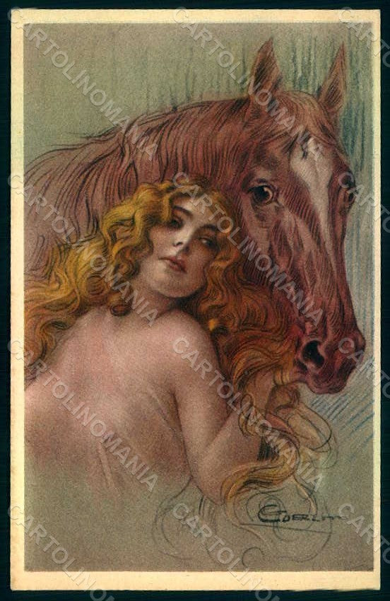 Artist Signed Guerzoni Lady Risque Fernande Horse serie 480-6 postcard HR1113 – fronte