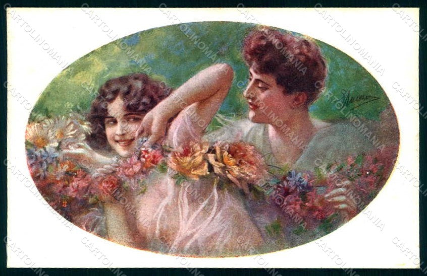Artist Signed Guerzoni Lady Couple serie 1015-1 postcard HR1114 – fronte