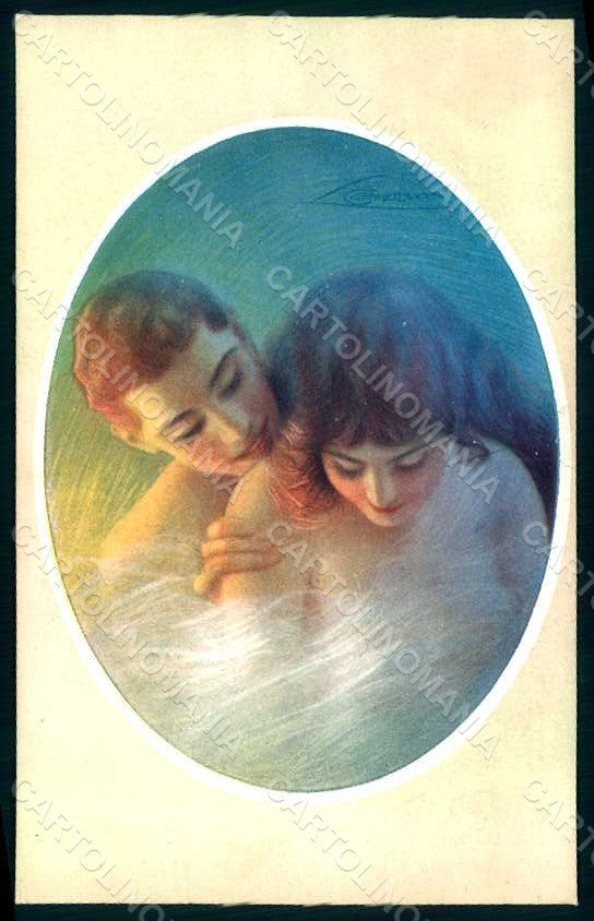 Artist Signed Guerzoni Lady Couple serie 340-5 postcard HR1128 – fronte