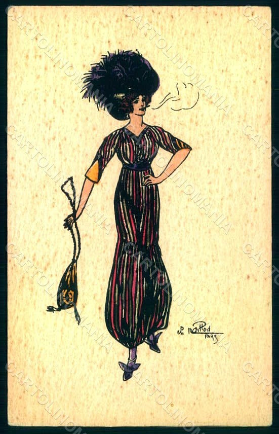 Artist Signed Naillod Fashion Lady Art Deco Mode Hand Painted s. 136 pc HR1136 – fronte