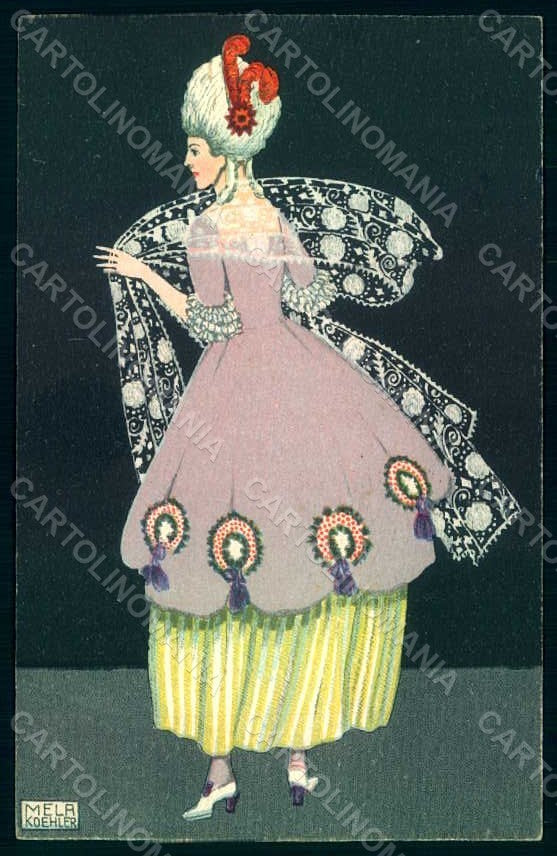 Artist Signed Koehler M. Fashion Lady Mode BKWI 384-5 postcard HR1140 – fronte