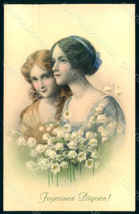 Artist Signed Lady Flowers Viennoise MM Vienne 656 postcard HR1149 – fronte