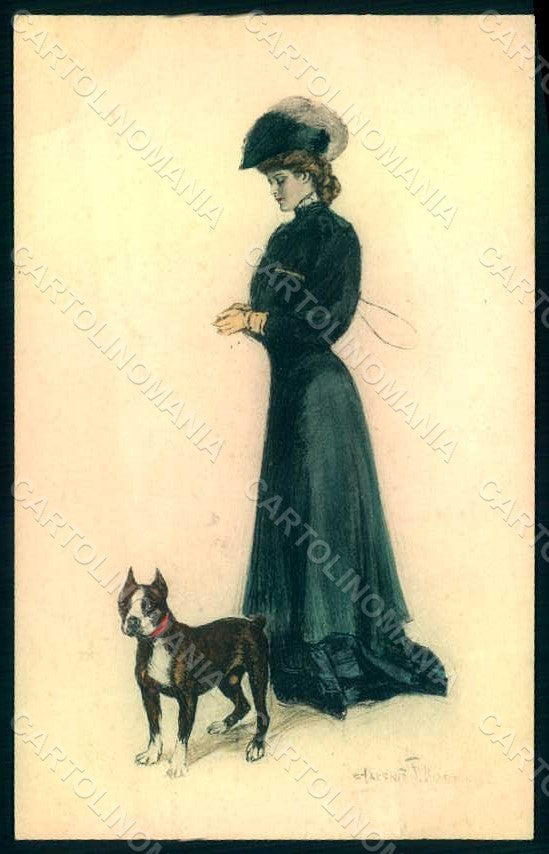 Artist Signed Underwood Lady American Staffordshire Terrier Dog s 657 pc HR1152 – fronte