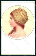 Artist Signed Lady Art Nouveau Pearls Necklace MM Vienne 915 postcard HR1159 – fronte